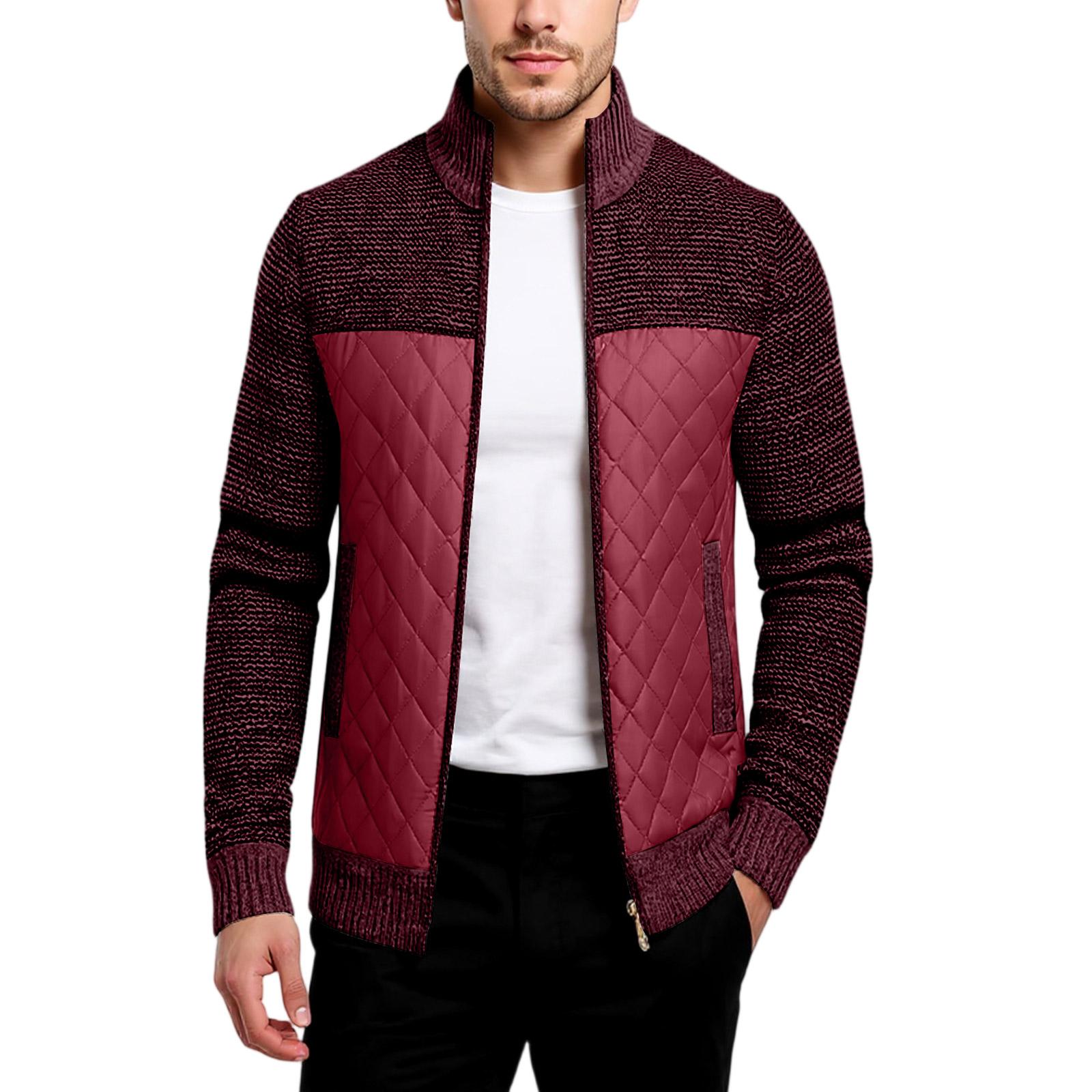 

Мужской Стойка Добавить Хлопок Добавление Флиса Утепленный Длинные Рукава Сочетание Цветов Кардиган Вязание Свитер Пальто L