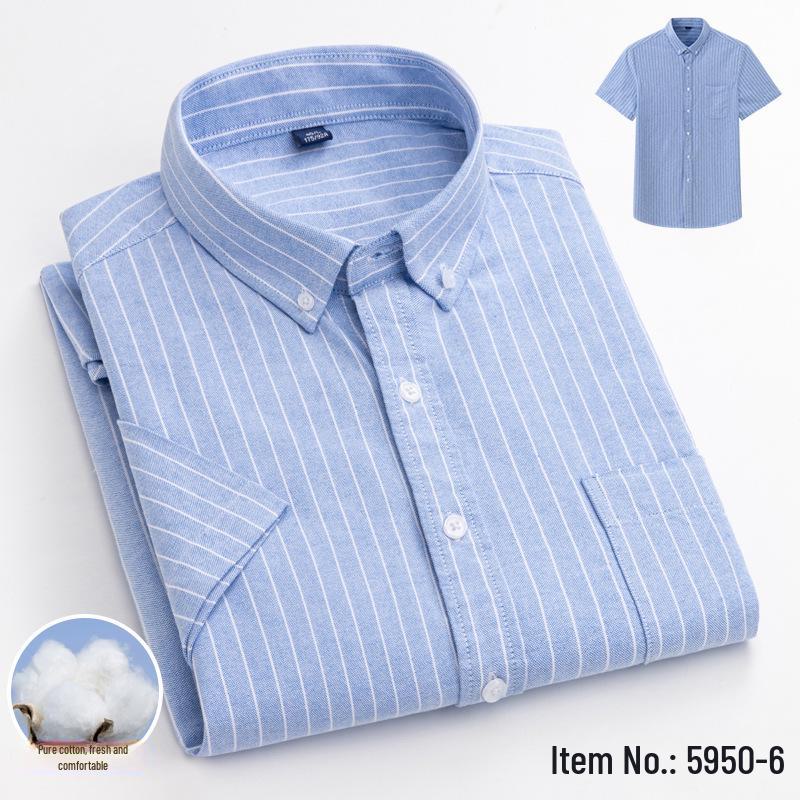 

Мужская дышащая рубашка Oxford из чистого хлопка без железа с коротким рукавом — летняя, деловая, повседневная 4XL