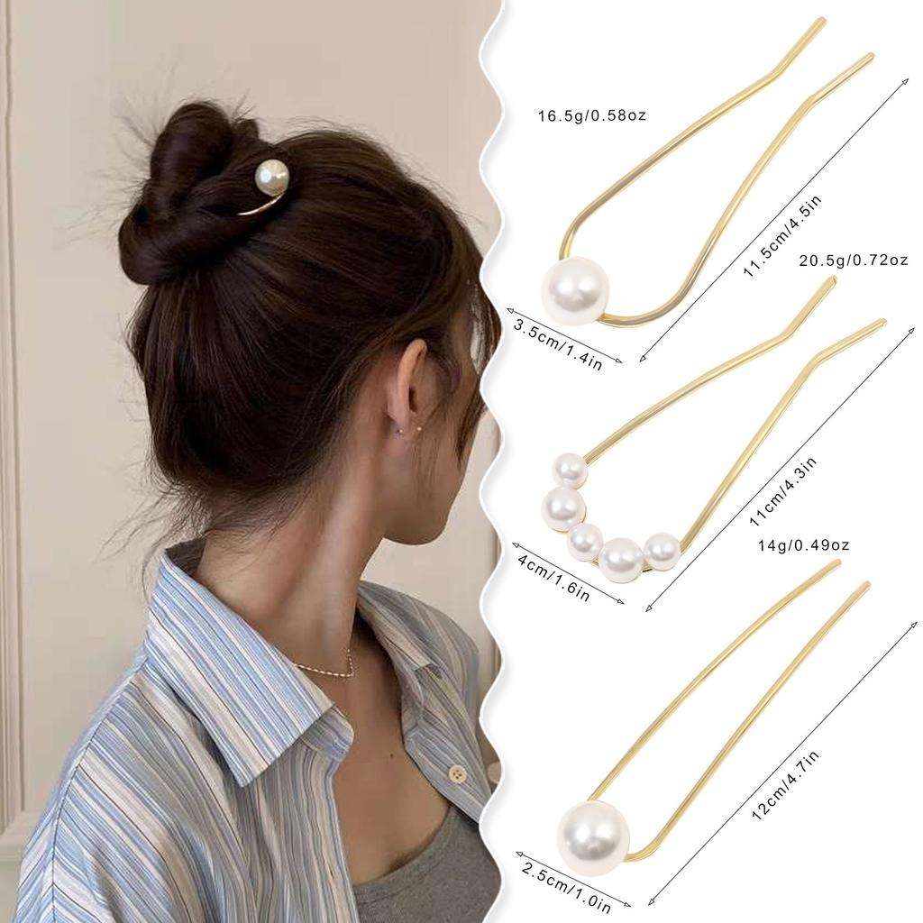 New Metal Vintage U Shape Hairpin Pearls Hair Sticks Long Hair Bun Fixed Hair Clip Wedding Womens Sweet Hair Accessories Hairpin