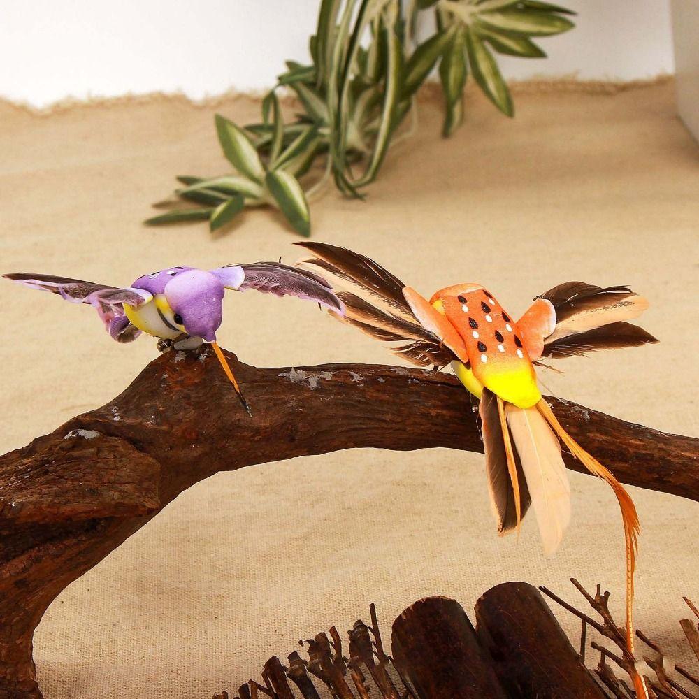 6Pcs Artificial Feather Colorful Hummingbird Painting Birds Figure Simulation Bird Statue Home