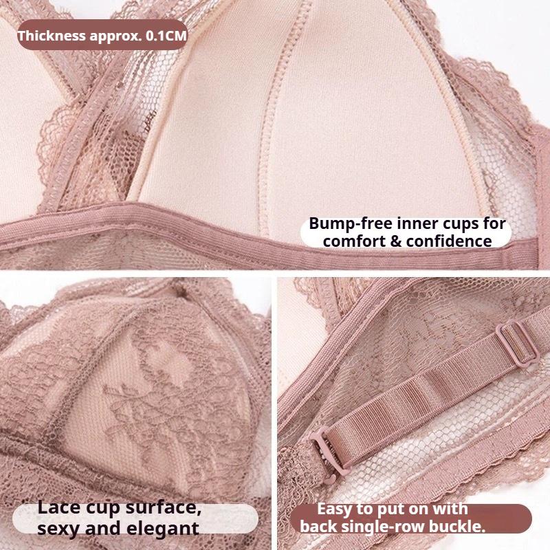 French U‑Shape Beautiful Back Lace Lingerie Set,Wire‑Free Thin Triangle Cup Sexy Bra Set for Women