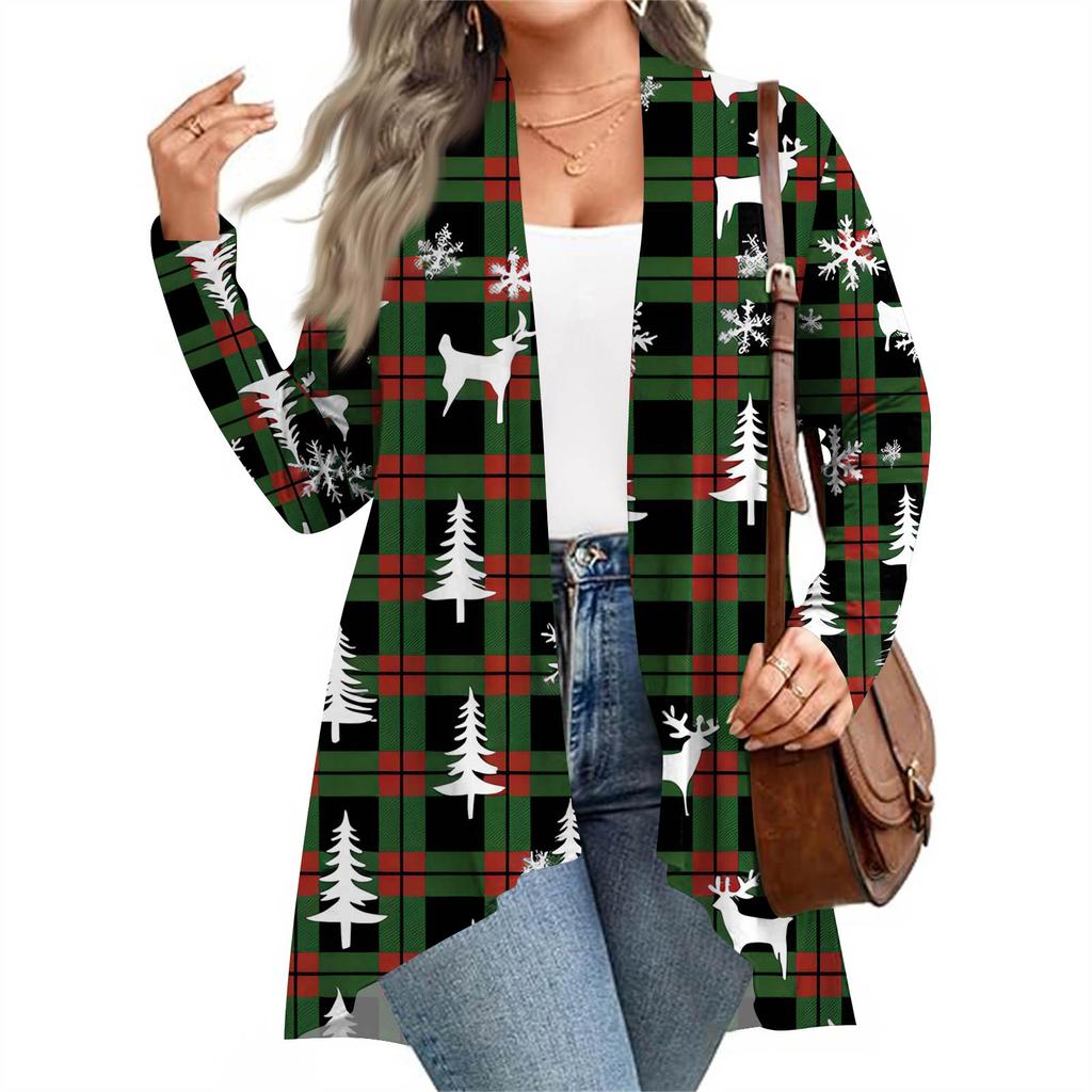 Women's Fall And Winter Fashion Casual Print Long Sleeve Mid-Length Cardigan Jacket