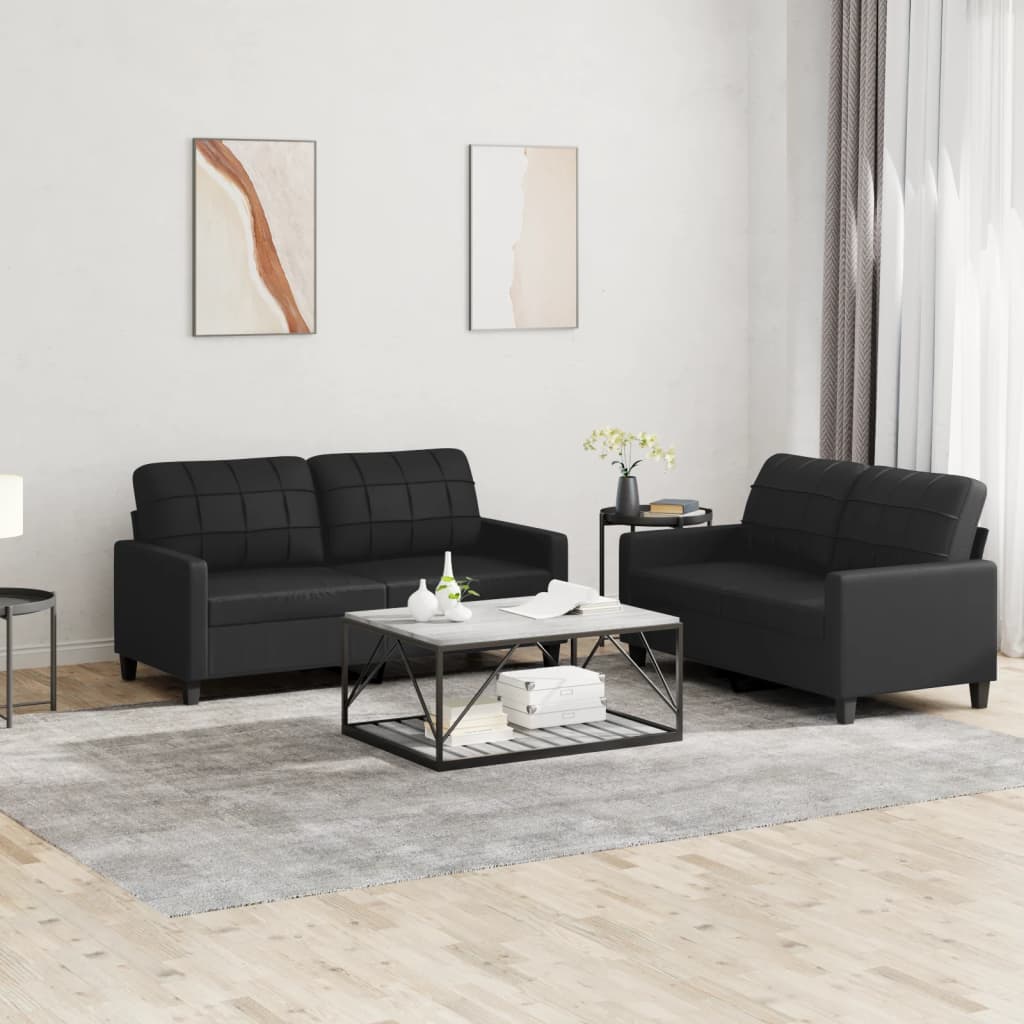 Vidaxl 2-Osobowa Sofa Z Poduszkami, Czarna, Sztuczna Skóra