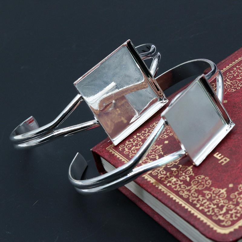 1 Piece Fit 20mm/25mm Square Cabochons Bangle Bracelet Blank Base Setting Tray Bezel DIY Jewelry Making Accessories Findings