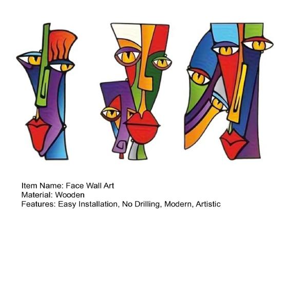 3 Pcs Abstract Face Wood Wall Art Minimalism Face Wall Sculpture Geometric Line Wall Hanging Sign for Living Room Bedroom Bathroom Porch Fence