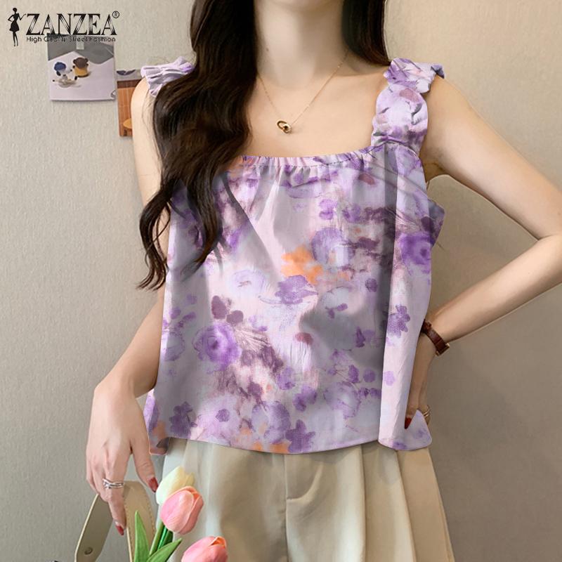 

ZANZEA Летние повседневные майки без рукавов с цветочным принтом