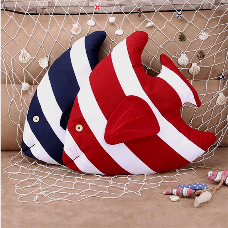 1Pc Striped Fish Shaped Cushion Mediterranean Style Cotton Linen Pillow Home Sofa Car Children Bedroom Decoration