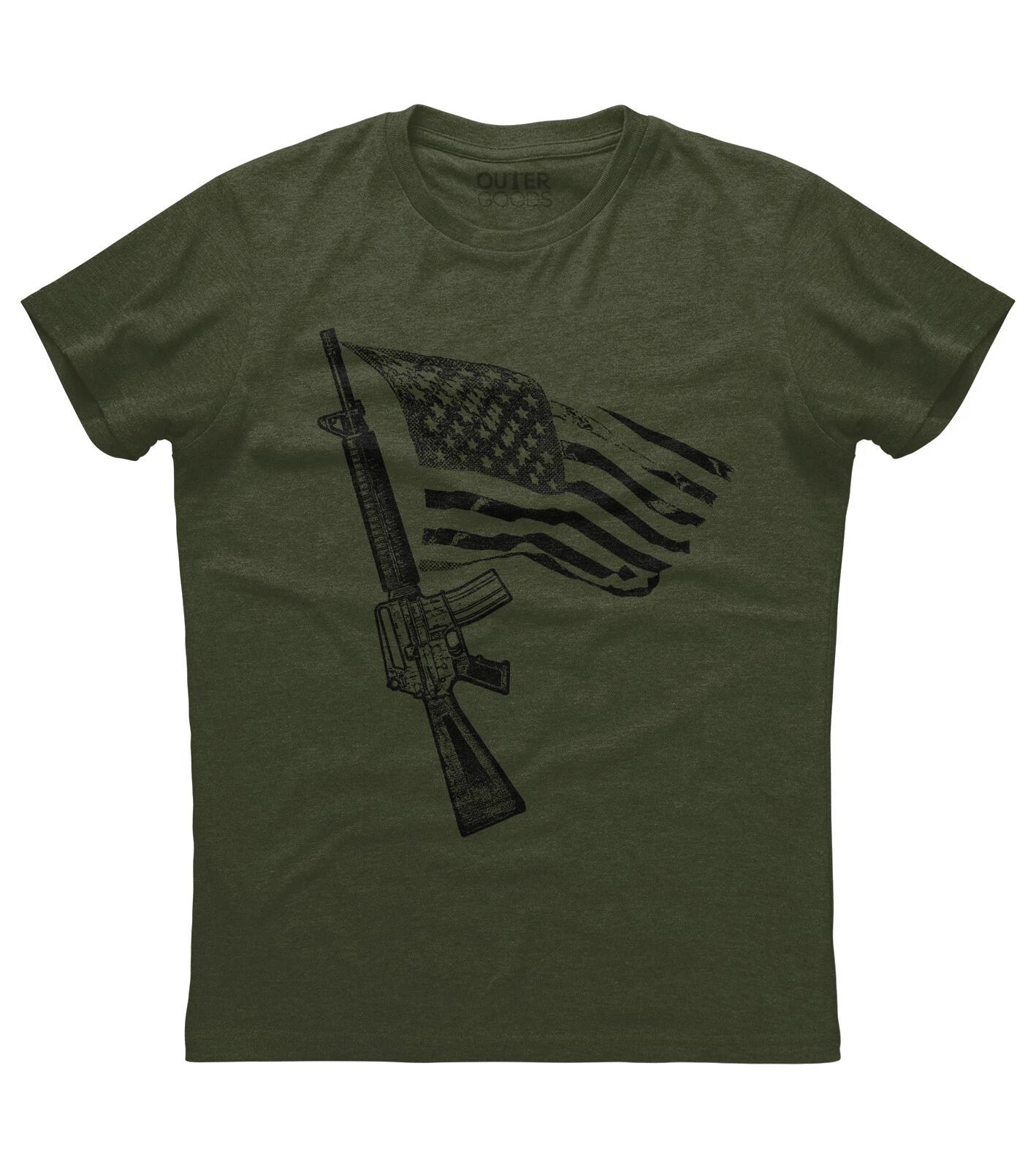 Patriotic American Flag Military Gun M16 T-shirt M