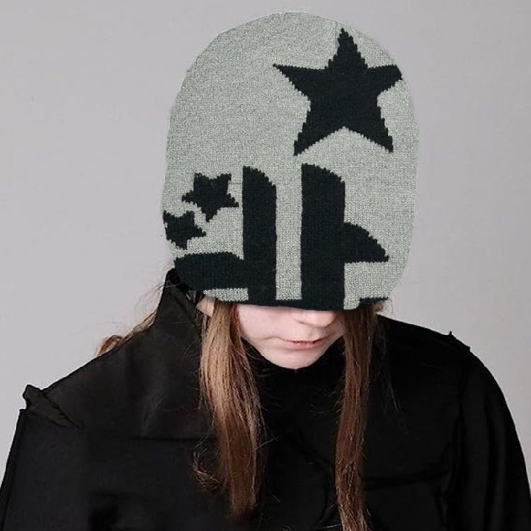 Women Knit Beanie Hats Warm Ear Protector Hat Teens Jacquard Star Handmade Hat