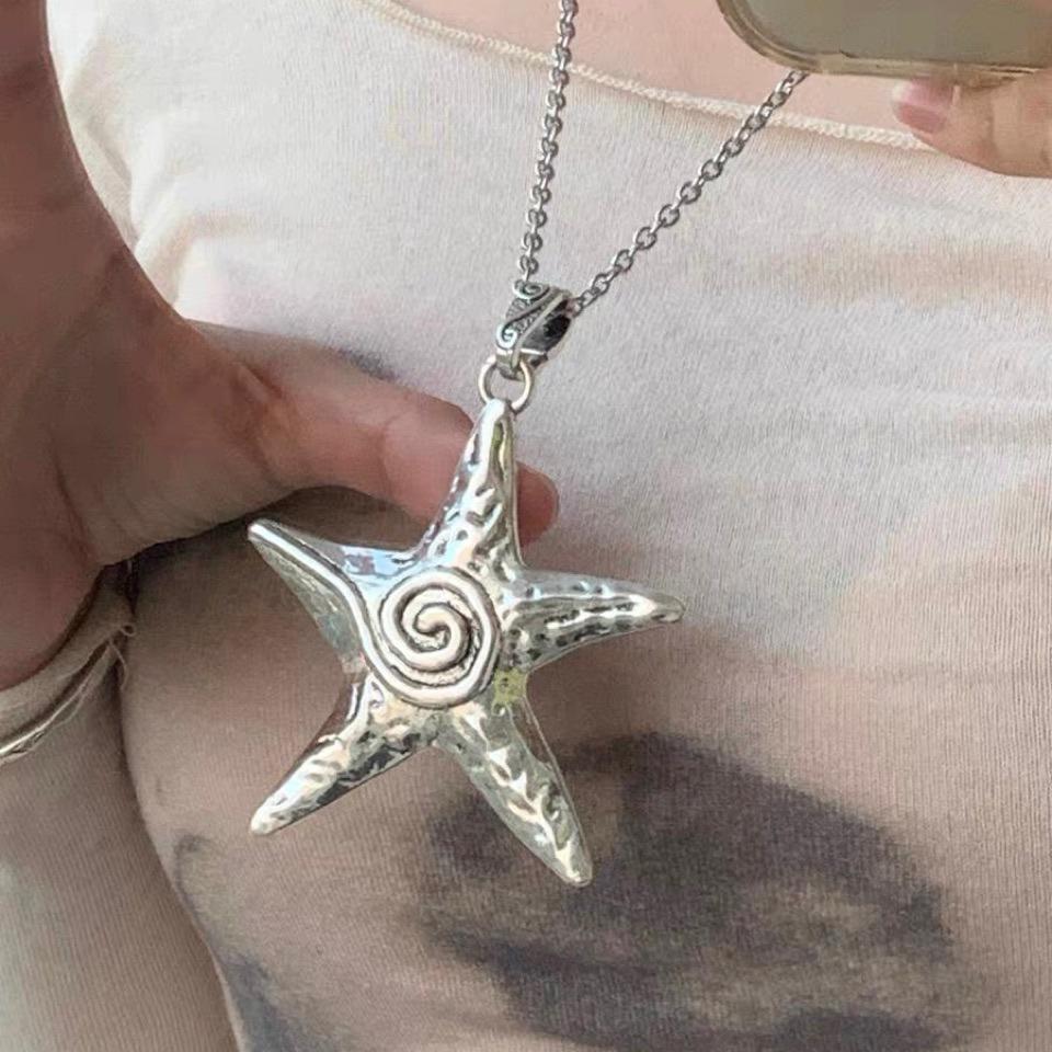 Summer Silver Matte Starfish Necklace - Cool Subculture Pentagram Clavicle Chain