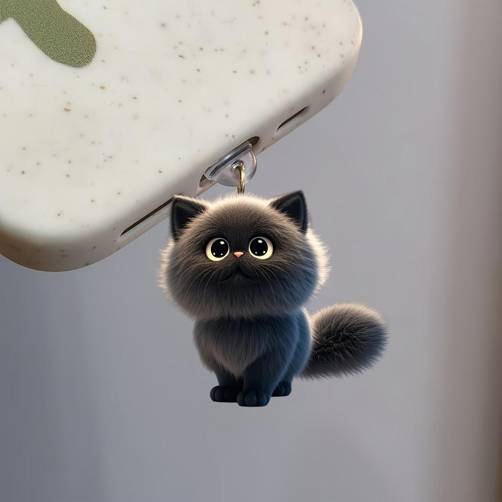 2D Plochý Akrylový Černá Kočka Záslepka proti Prachu do Telefonu Pro iPhone Univerzální Typ-C Ochrana Nabíjecího Portu Zátka Záslepka proti Prachu Přívěsek