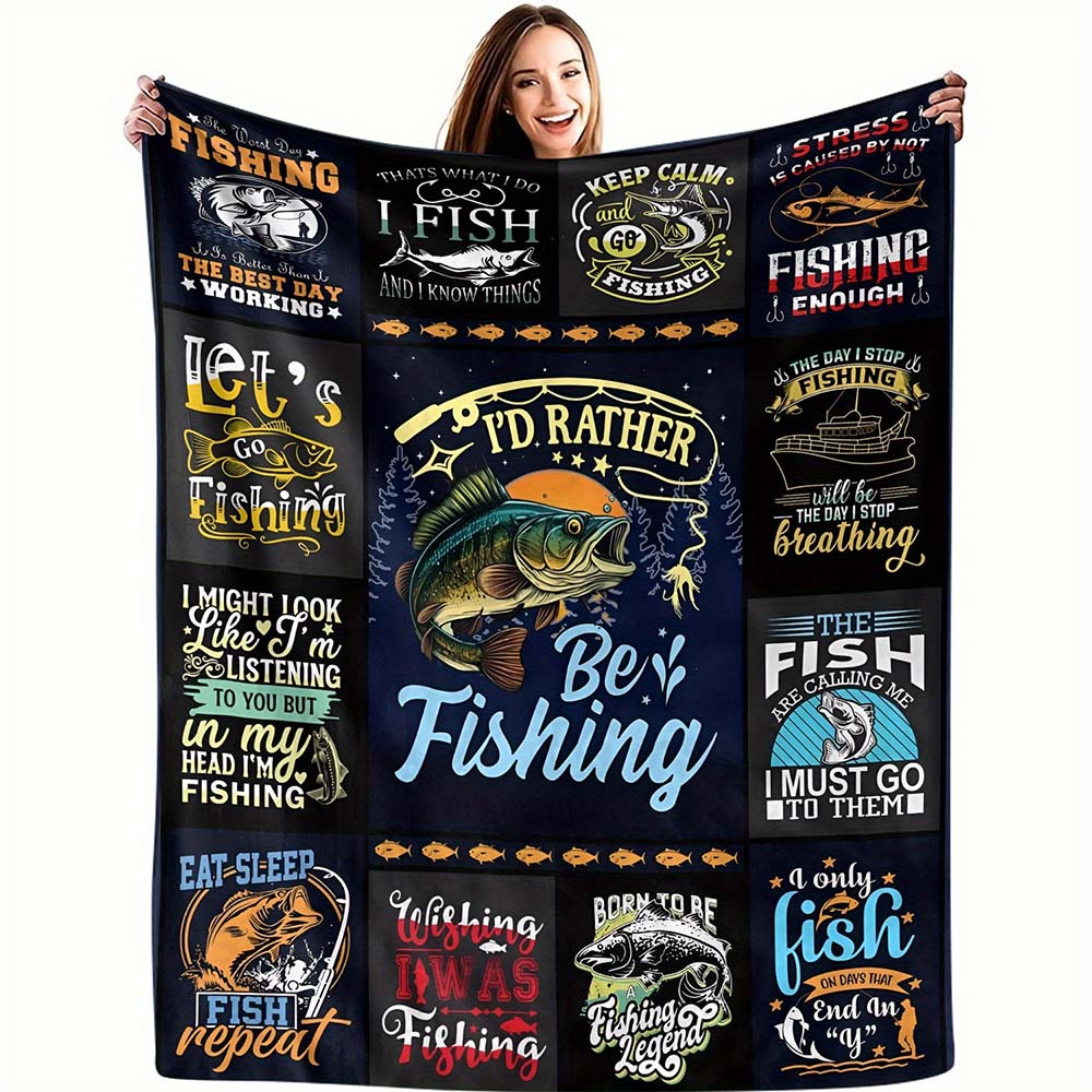 Pandara Jewelry Unisex 1Pc Fishing Lover Throw Blanket, I'd Rather Be Fishing Novelty Warm Flannel Blanket For Couch Bed Camping Gift For Fishermen