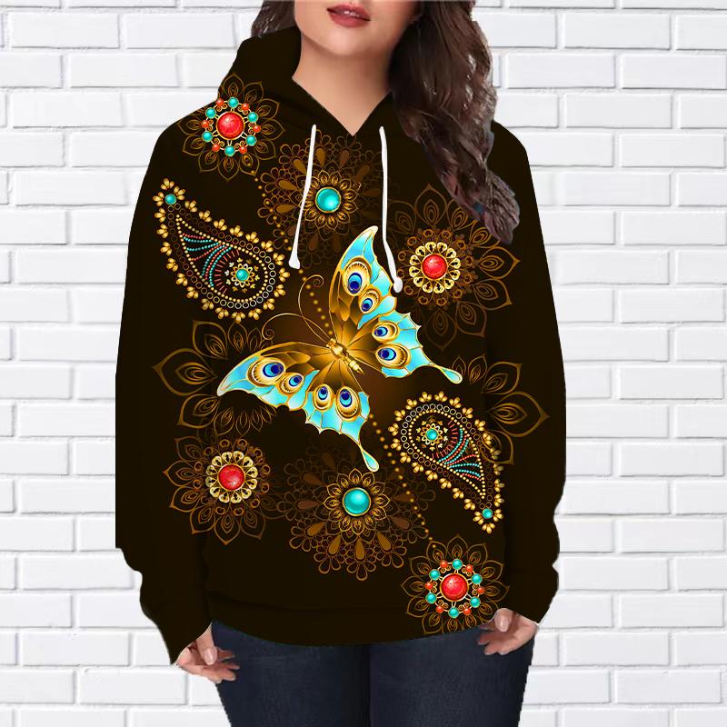 

Женская мода Зеленый письмо Бабочка Принт Свободные толстовки Топы Блузка Толстовка Повседневный Длинный рукав Пуловер Топы 8XL золотой