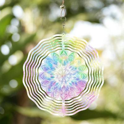 10 Inch Metal Mandala Wind Spinner with 360 Hook Vibrant Rainbow Colors for Garden Patio Yard Outdoor Decor Hanging Art Ornament