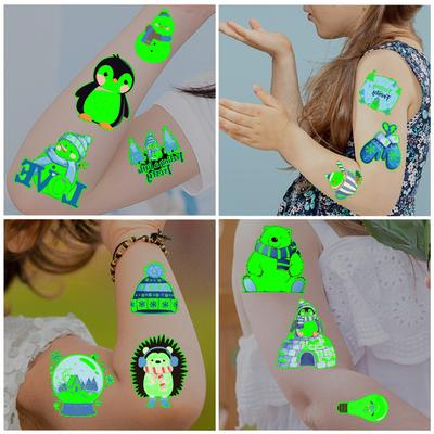 Nouveaux autocollants de tatouage lumineux bleu hiver, imperméables, pour fête, cadeau, autocollants amusants pour visages