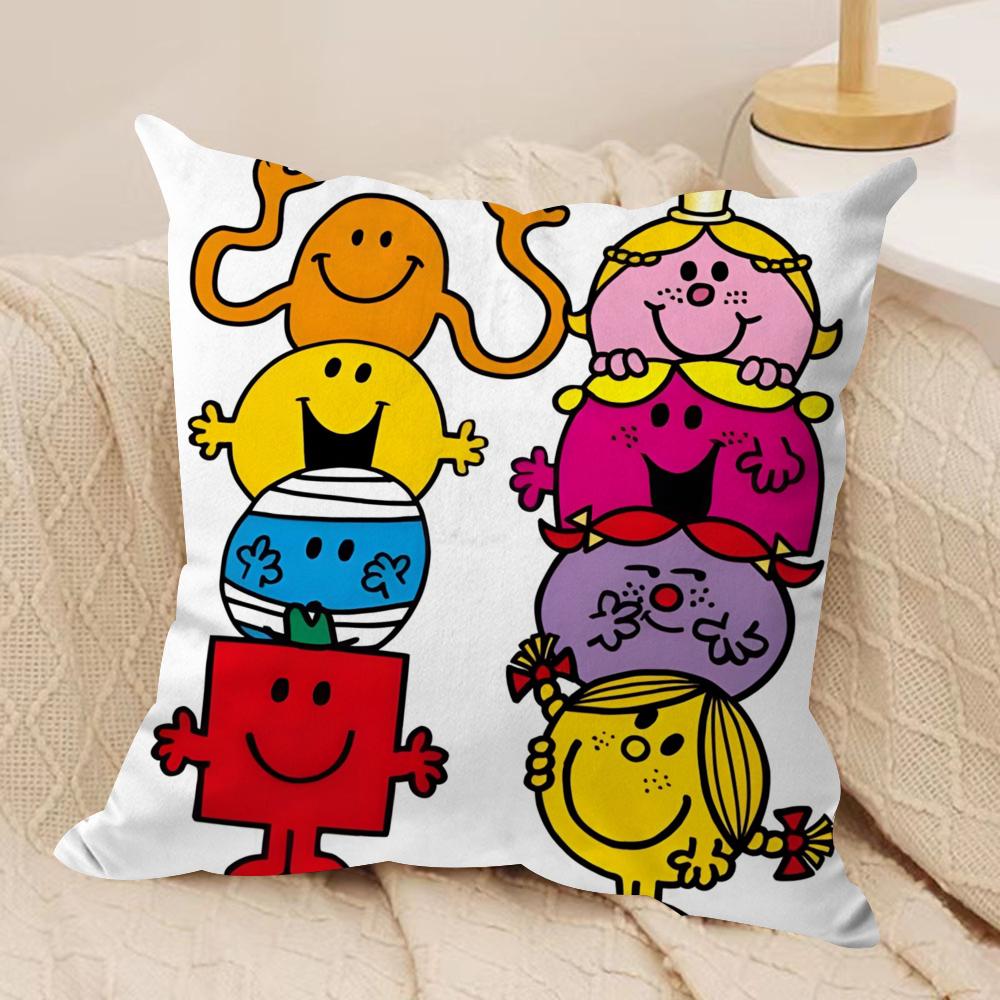 Mr Men and LLittle Miss Cushion Cover Soft Plush Fabric DoubleSided Printed Sofa Cushion Cover for All Seasons Home DecorGift