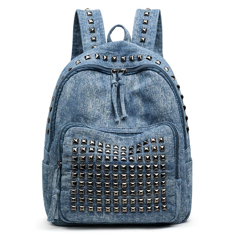 

Large Capacity Denim Backpack Rivet Backpack світло-синій колір