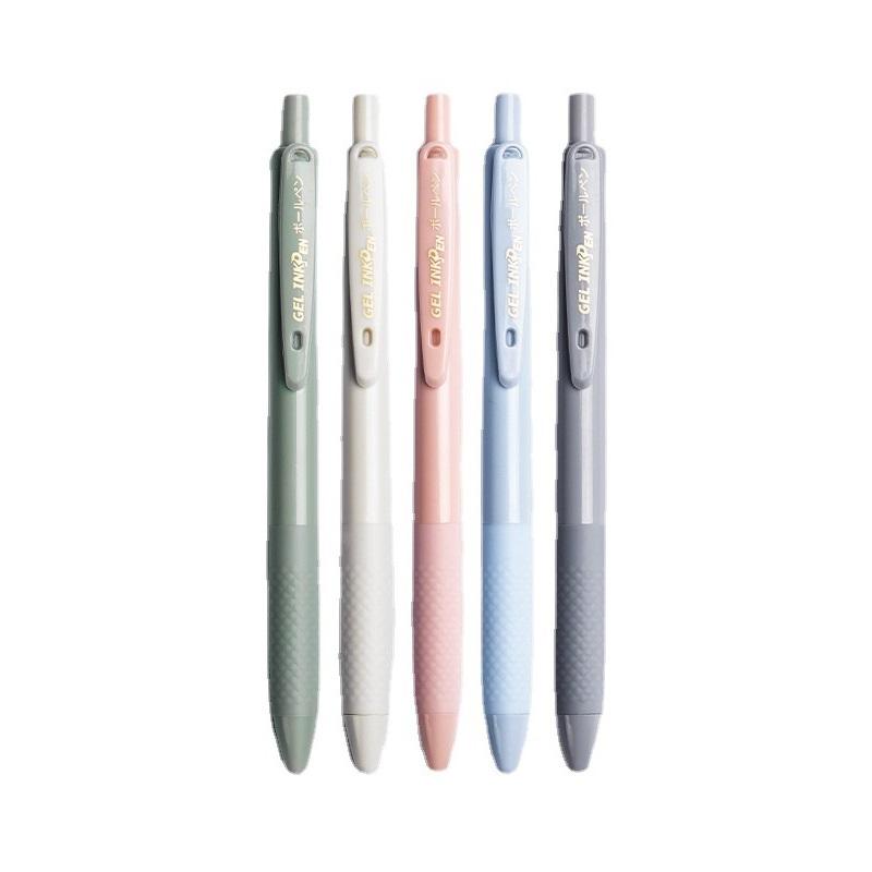 5pcs Durable Writing Gel Ink Pens Set Morandi White Transparent Barrel 0.5mm Ballpoint Black Ink