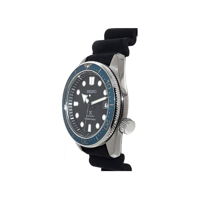 Seiko 200 Meters Waterproof Automatic Silicone Strap 44mm Men's Watch Black Dial Spb079j1