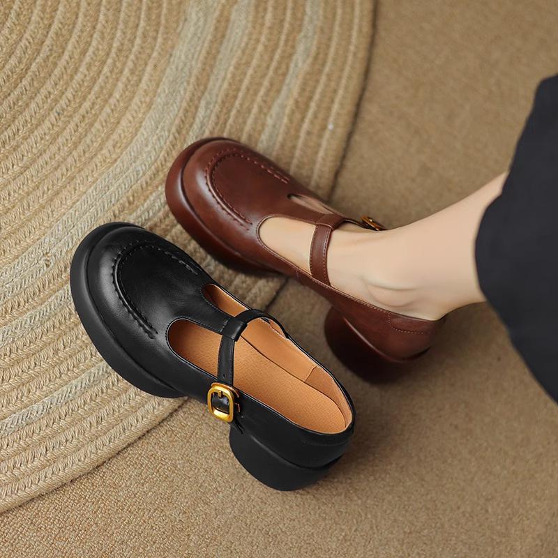 Vysoce kvalitní dámské jednobotky na silné podrážce, čtvercovém podpatku, protiskluzovou přezkou, módní, univerzální, pohodlné, prodyšné, odolné proti opotřebení