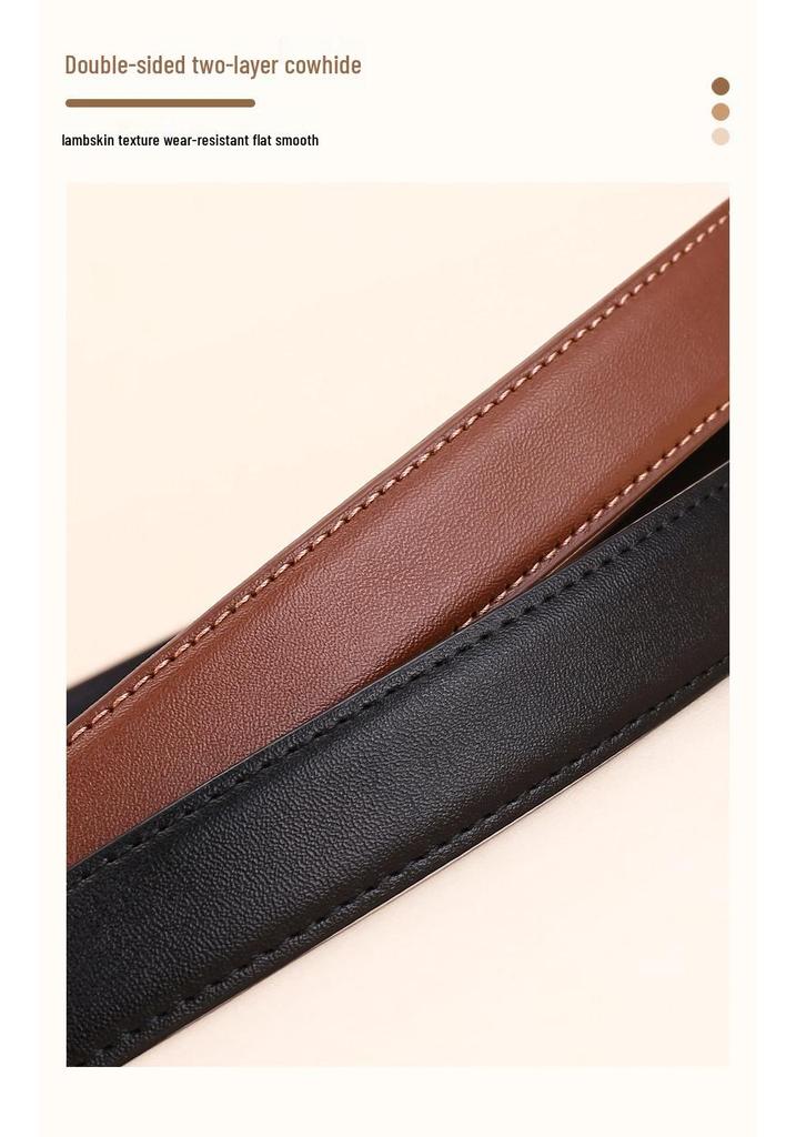 Women's Red Cowhide Leather Belt with Square Buckle - Trendy Decorative Waist Cincher