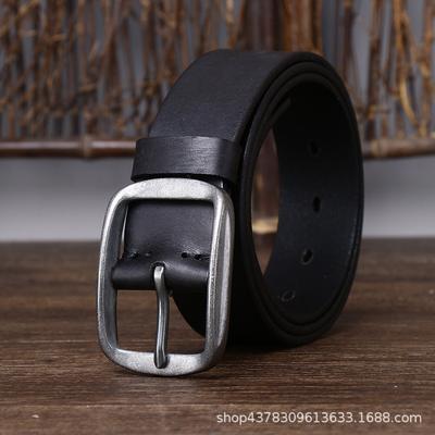 Men's Leather Belt Handmade Retro Distressed First Layer Pure Cattlehide Stainless Steel Buckle Genuine Leather Jeans Belt