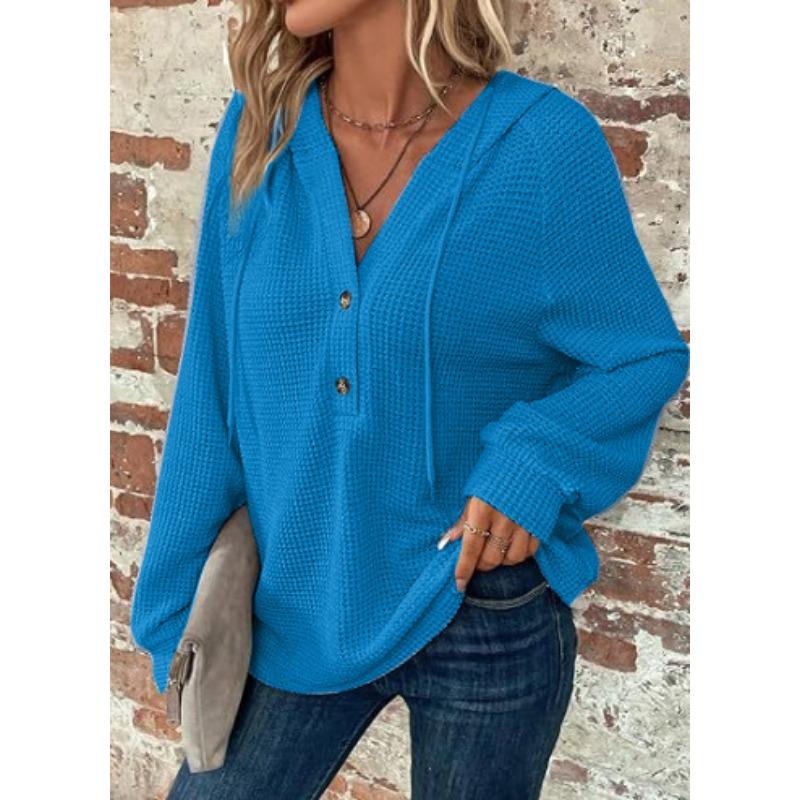 Women S Solid Color Hooded Buttoned Long Sleeve Sweatshirt