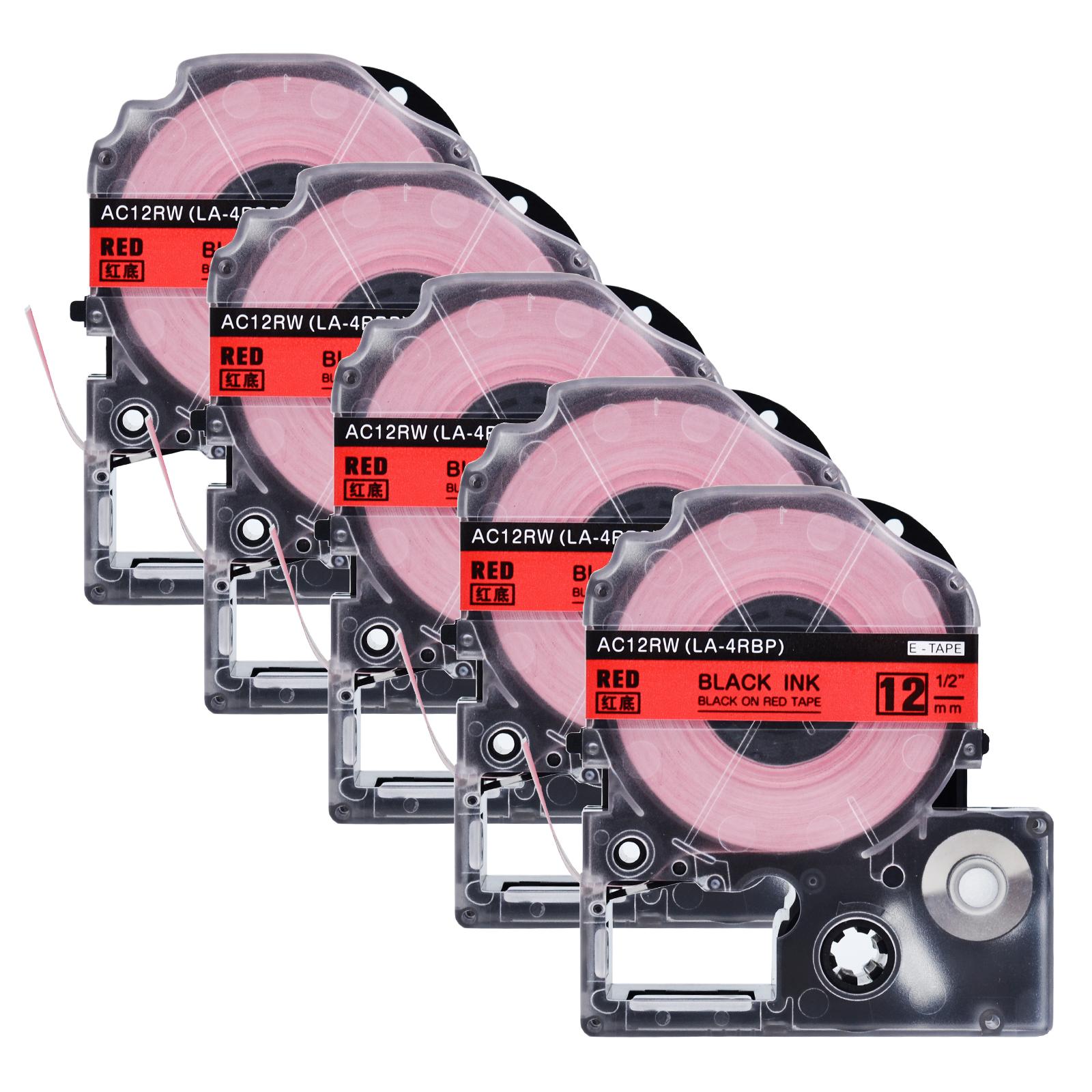 

5/10Pcs 12mm Label Tape Compatible for Epson/KingJim LC-4RBP Black on Red Standard Label Tape for LW-300 LW-500 Label Printer (as the picture,12mm)