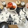 Artscope Black White Spooky Haunted House Tree Ghost Halloween Table Runner, Halloween Holiday Kitchen Dining Table Decoration for Fall Home Decor