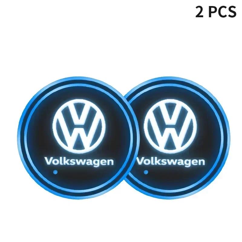 

B5 Cars 2025 Hot For Volkswagen 2x Luminous Car Cup Coaster Holder Car Led Atmosphere Light Logo Lamp For Volkswagen VW Golf GTI