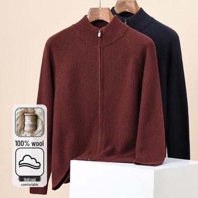 Hengyuanxiang Men's 100% Pure Wool Zipper Cardigan