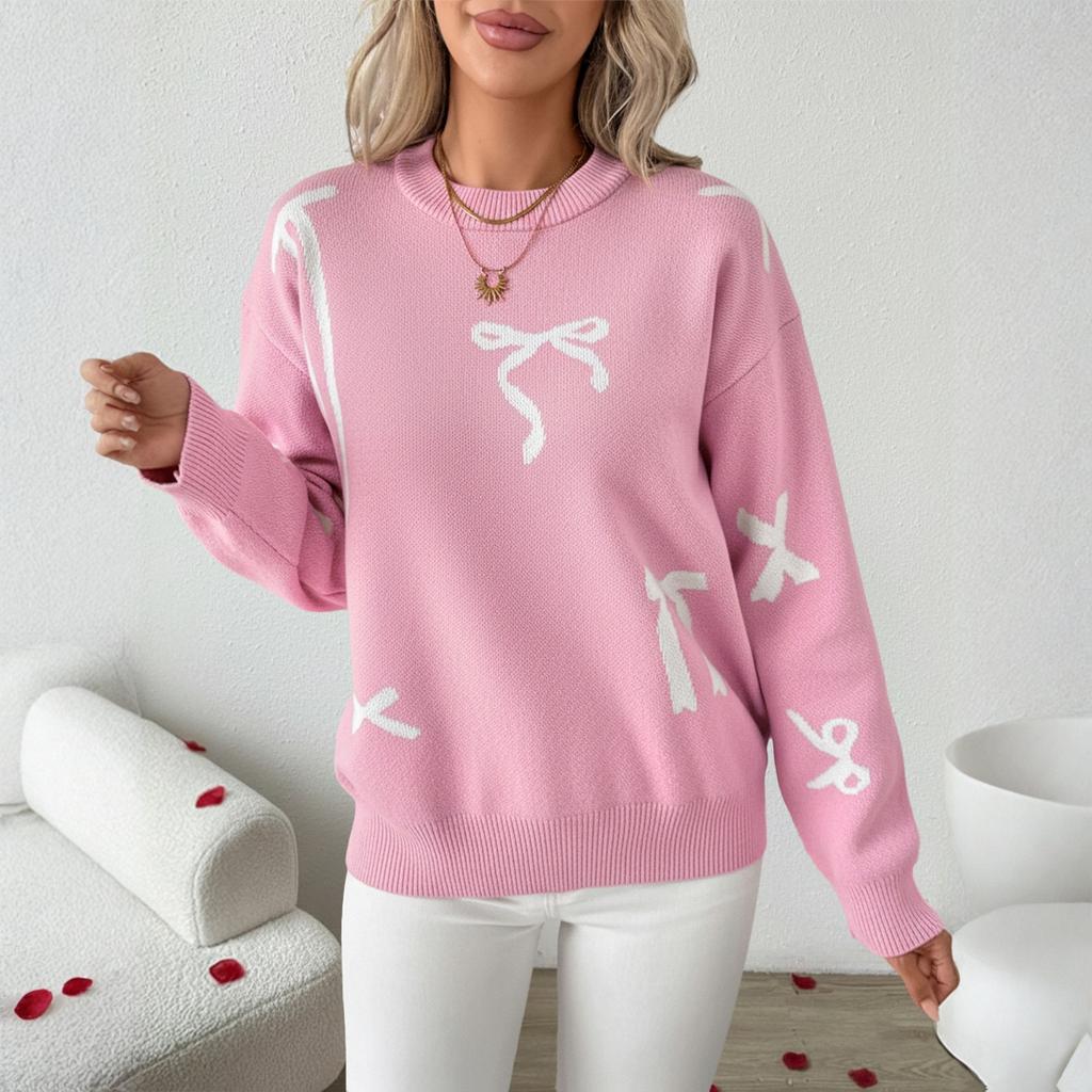 Dámský svetr na Valentýna Módní Roztomilý Mašlička Silná pletenina Pulovr Kulatý výstřih Volný Ležérní Top