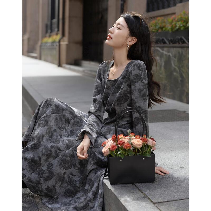 Demana Women's Winter Elegant Tie-Dye Print Flared Sleeve A-line Dress