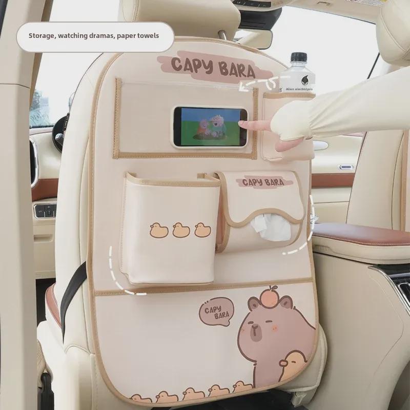 Capybara Car Storage Bag: Anti-Dirty, Anti-Kick, Cartoon Leather Trash Can
