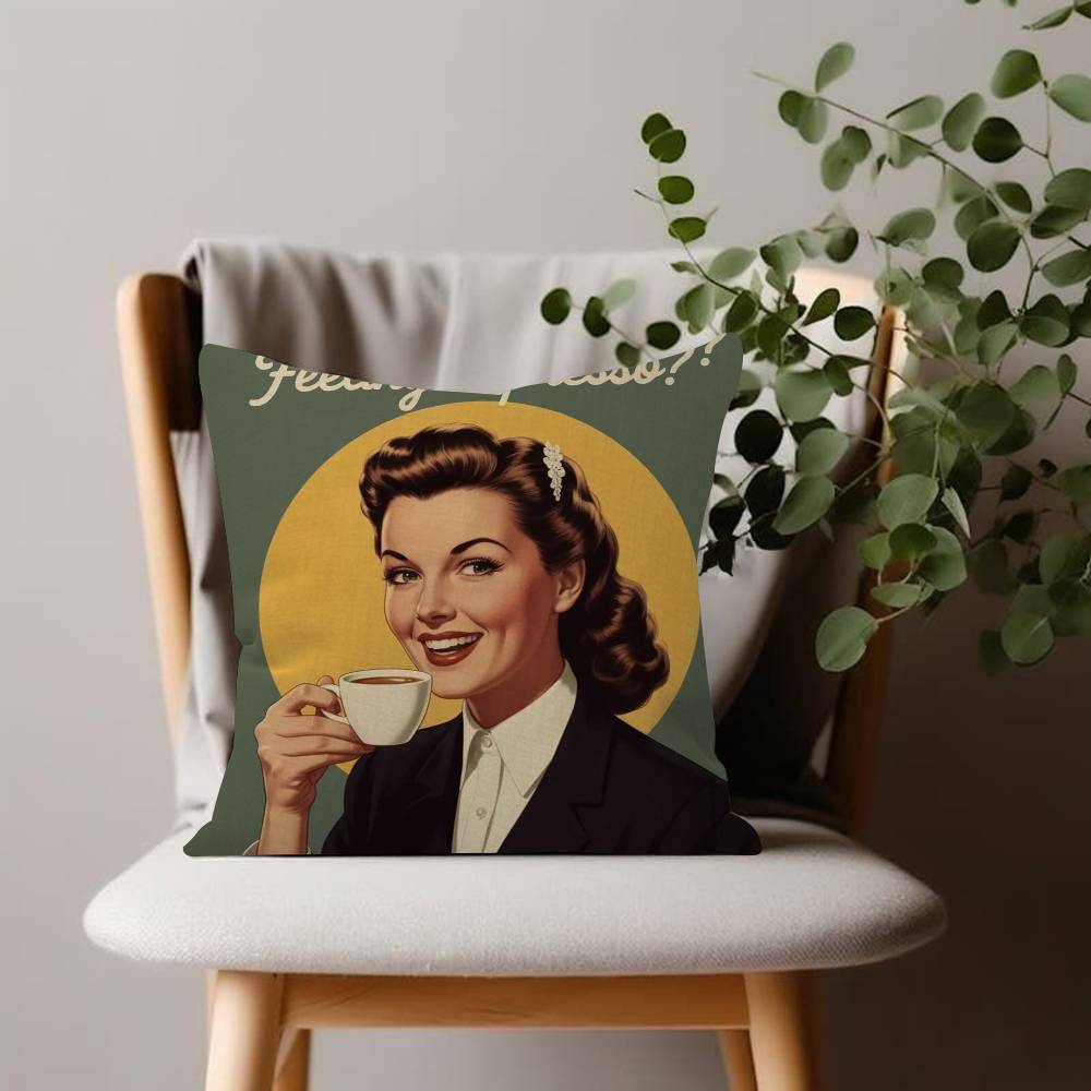 Coffee Pizza Retro Cinema and CafThemed Cushion Cover Decorative Pillow Sofa Home Decor Case Pillow Cases