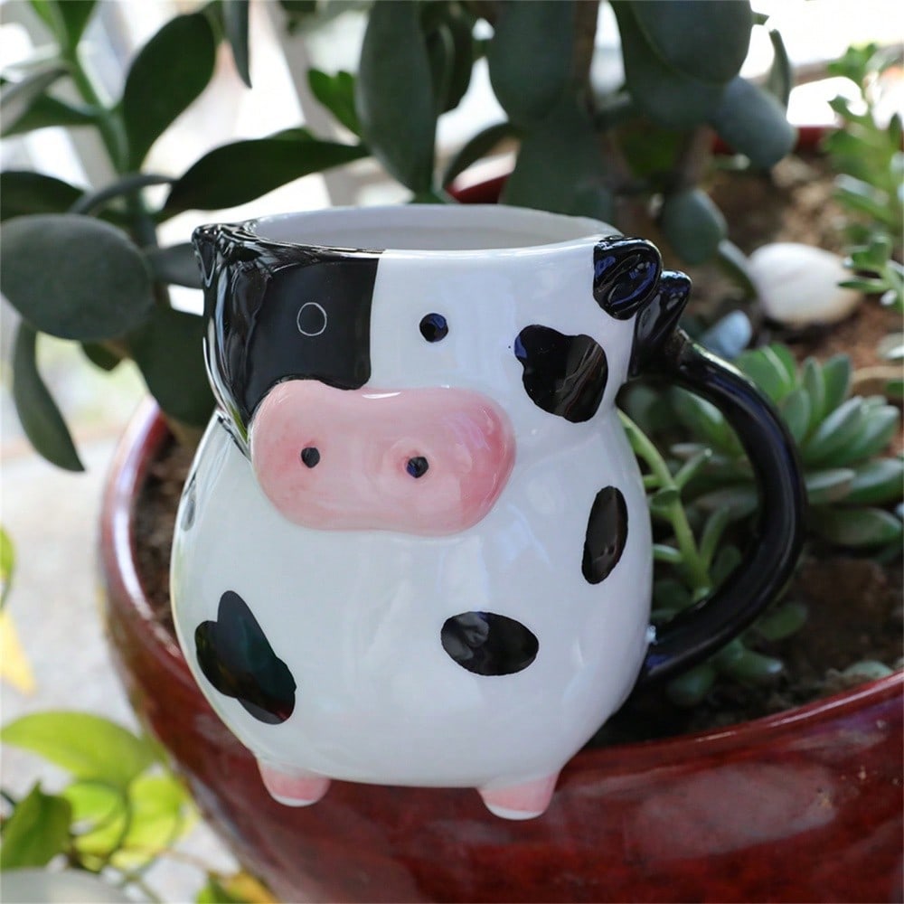 1pc Cute Cow Ceramic Mug, Handmade Large Capacity Milk Cup, Animal Themed Juice Cup, Birthday, Christmas, Valentine's Day Gift Back To School