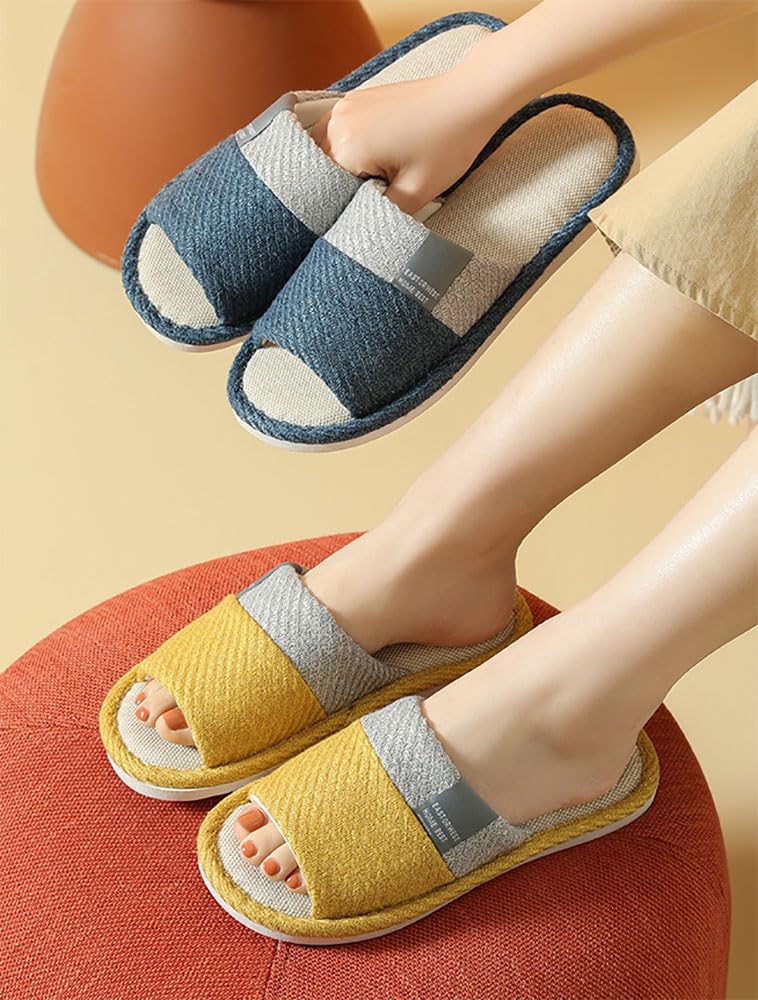 CHFUDUO Set of 2 and 2 Indoor Slippers for Stylish Cotton and Linen Solid Room Shoes Size Slippers, 4, Men's Women's, Guests, Washable, Slippers,