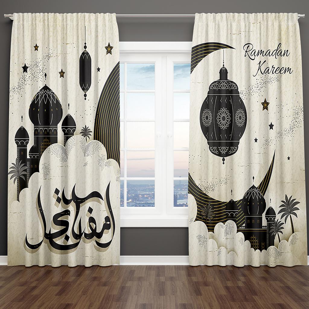 

Мультфильм Рамадан Карим Праздничные оконные шторы жалюзи для гостиной, детской спальни, кухни, двери, домашний декор 2 шт., для обеих комнат W50 X H130(CM)X2&Grommet Top