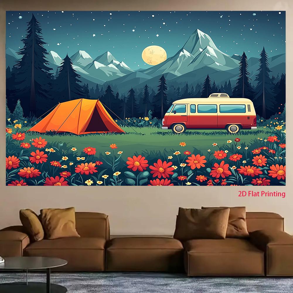 2D Plane, 1 Tent, Van, Flowers, Night Sky Pattern, Suitable for Indoor and Outdoor Celebrations