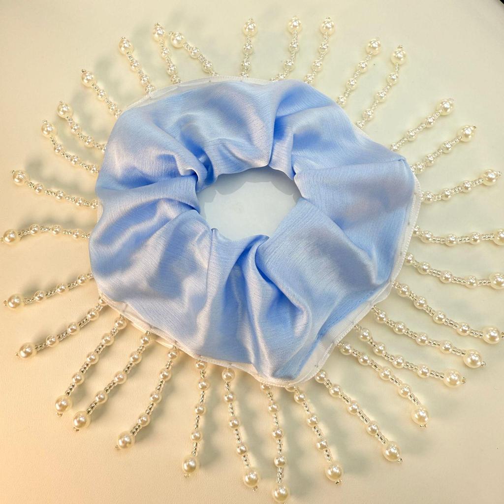 Satin Tassel Pearl Hair Tie - Non-Constricting Ponytail Accessory for Women