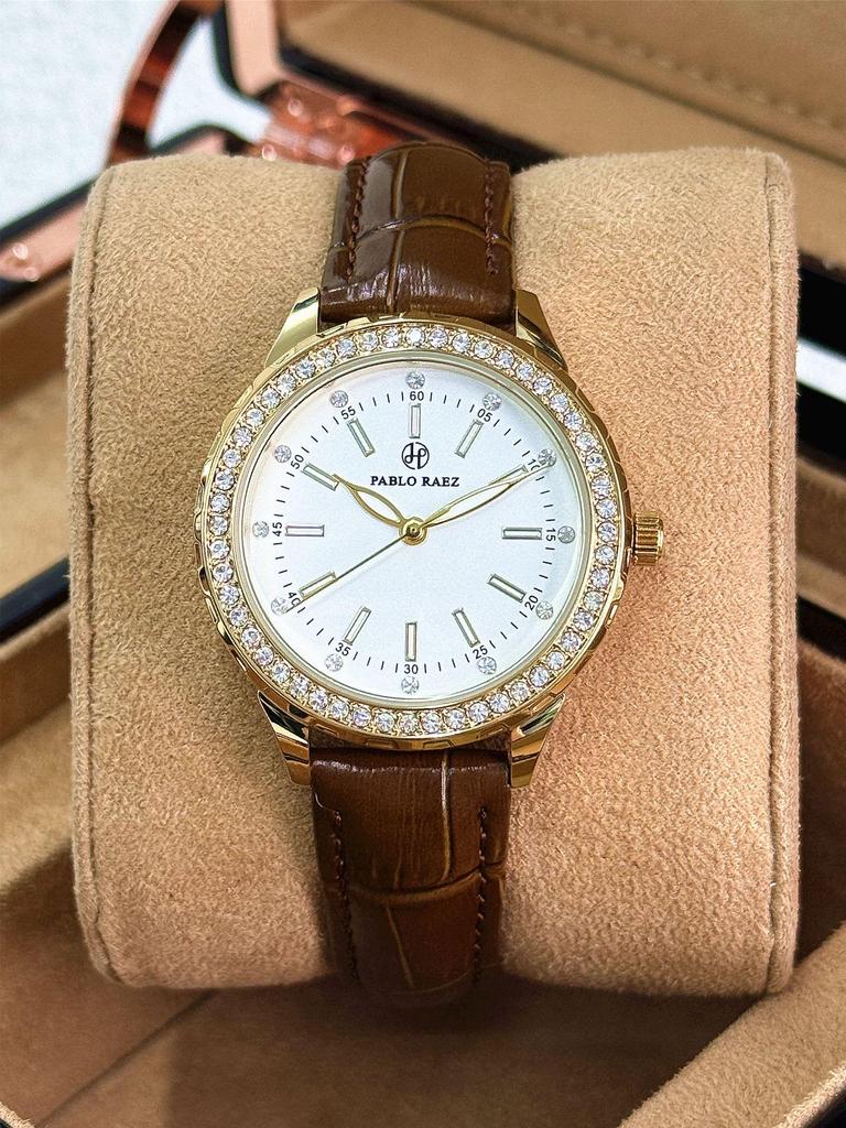 Pablo Raez Women's Luxury Gold Rhinestone Waterproof Wristwatch