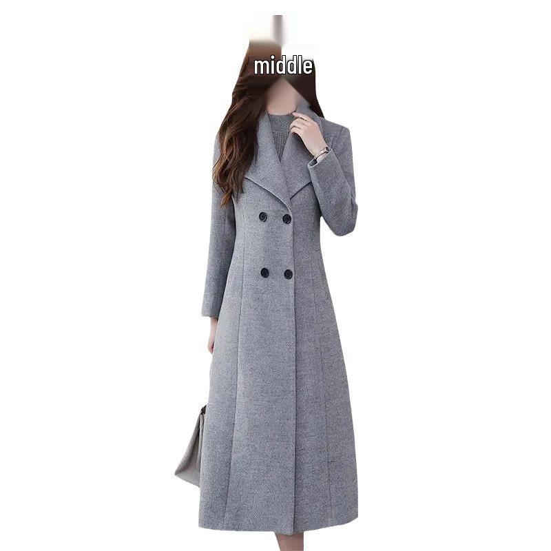 Autumn/Winter 2025 Woolen Women's Knee-Length Plus Size Slimming Windbreaker
