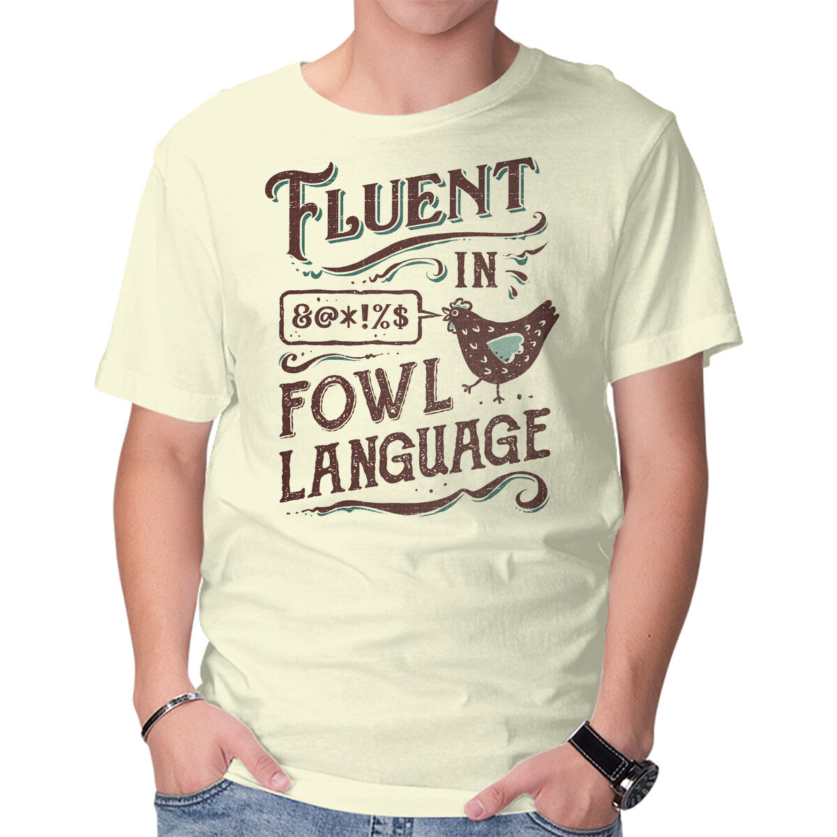 Unisex Crew Neck T-Shirt Fluent In Fowl Language Graphic Short Sleeve Casual Tee XL