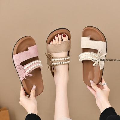 Modische französische Perlen-Plateau-Slipper Damen Sommer 2025 Neue Sandalen Zehenfrei Kühl Atmungsaktiv Prinzessin Schuhe Pantoletten Weiblich