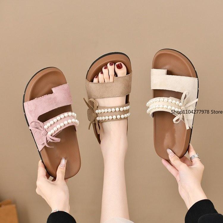 Fashion French Pearl Platform Slippers Women's Summer 2025 New Sandals Open-toe Cool Breatheable Princess Shoes Mules Female