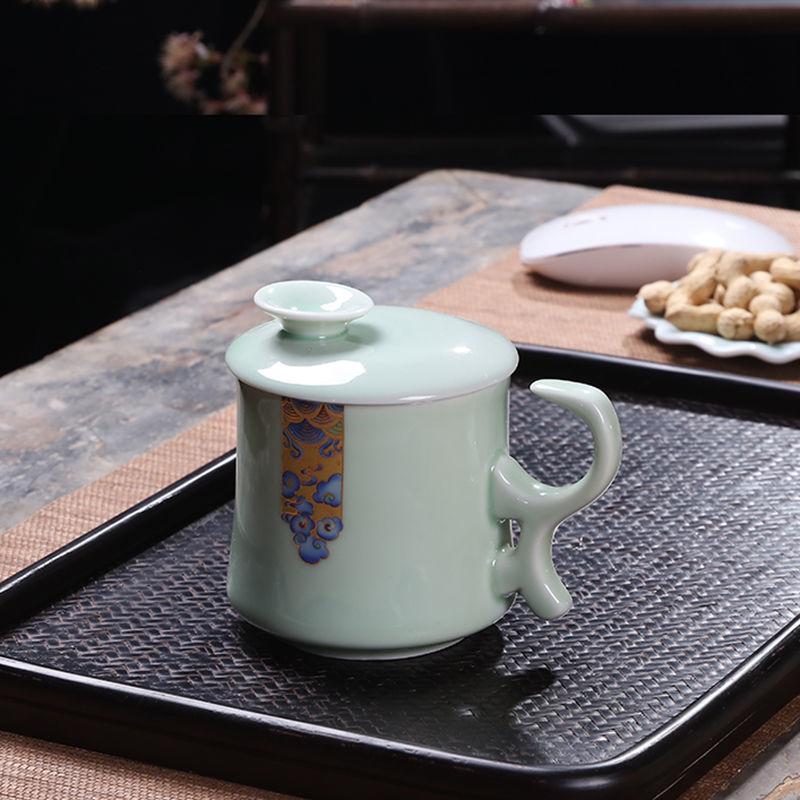 Ceramic Tea Cup with Lid Filter Tea Office Mug Jingdezhen Tea Set Celadon Cup Water Cup Teacup Mark Cup Drinkware