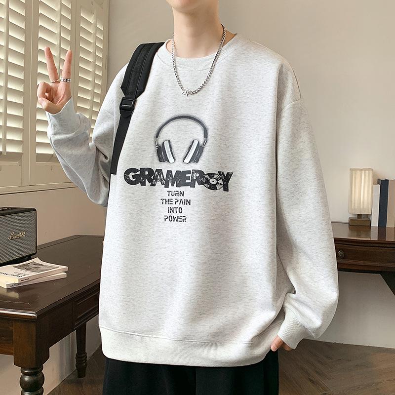 Men's Round Neck Hoodie, New Style: Spring, Autumn & Winter, Plus Velvet, Long Sleeve, Youth & Big Kids Trendy T-shirt
