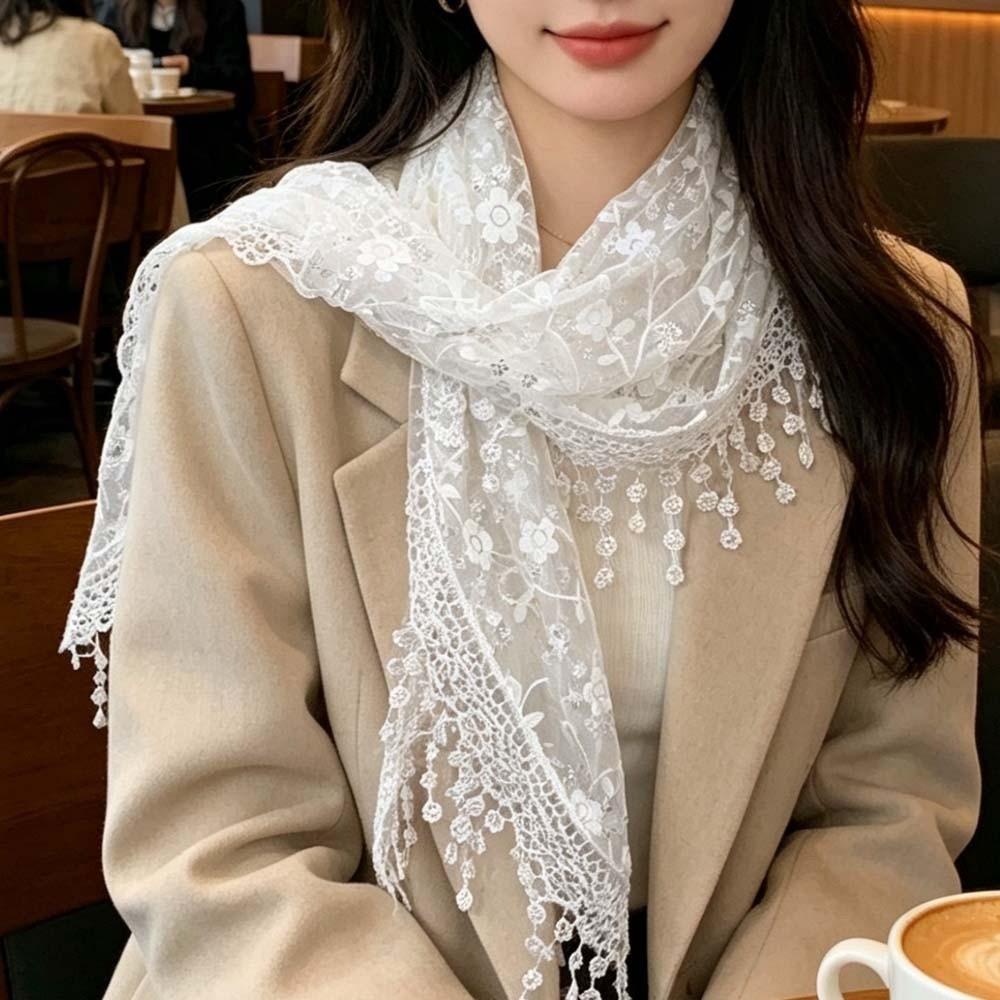 Mesh Texture Fringe Waist Belt Floral Patterns Versatile Scarf Ornament  Fashion Forward Women