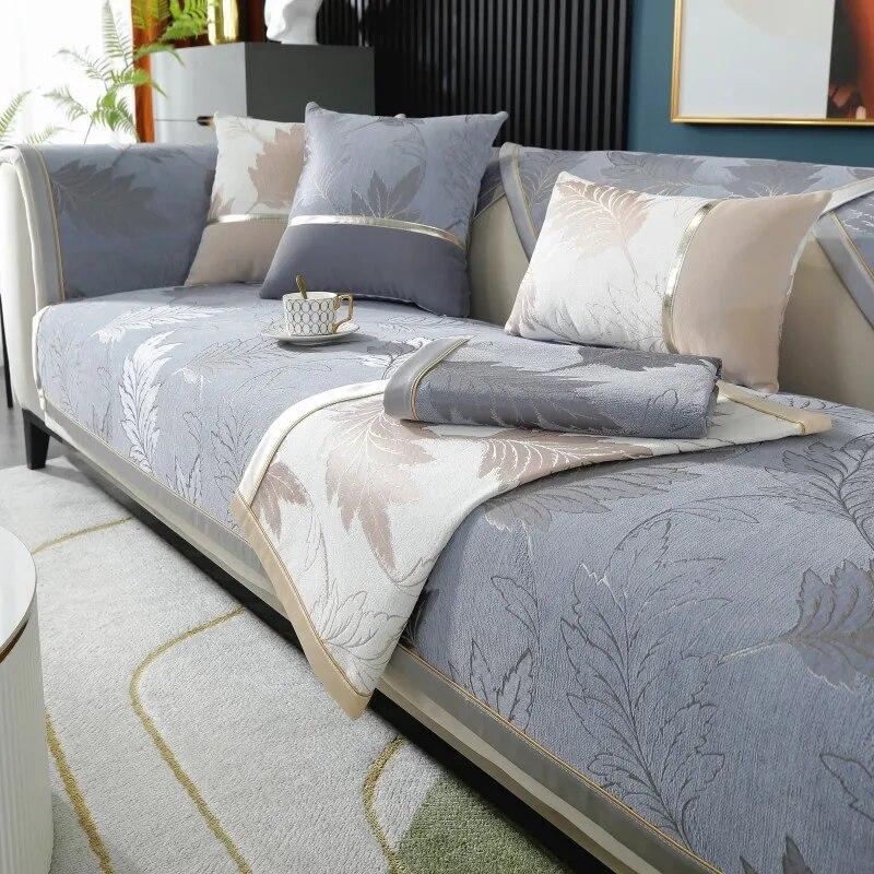 European Jacquard Chenille Fabric Sofa Cushion Non-Slip Four Season Universal Embroidery Sofa Cover Towel L-shaped Sofa Cover