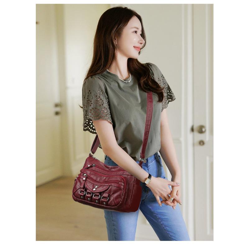 Gewebte Mehrschichtige Weiche Leder Schulter Crossbody Tasche